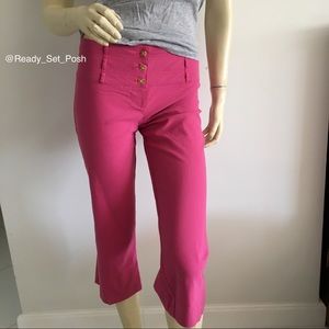 XOXO pink capri pants with gold buttons